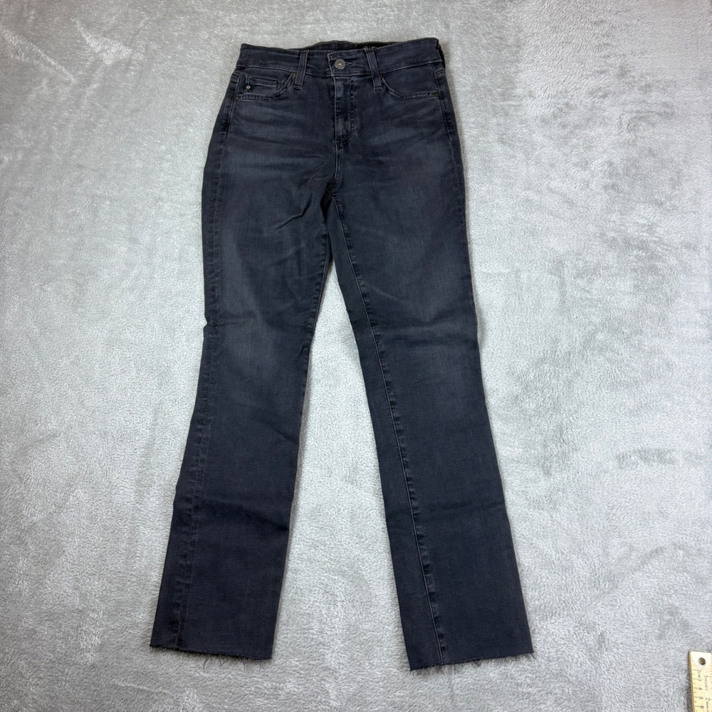AG Jeans Women 25R (Fits 26x27) Mari High-Rise Slim Straight Black Stretch Faded